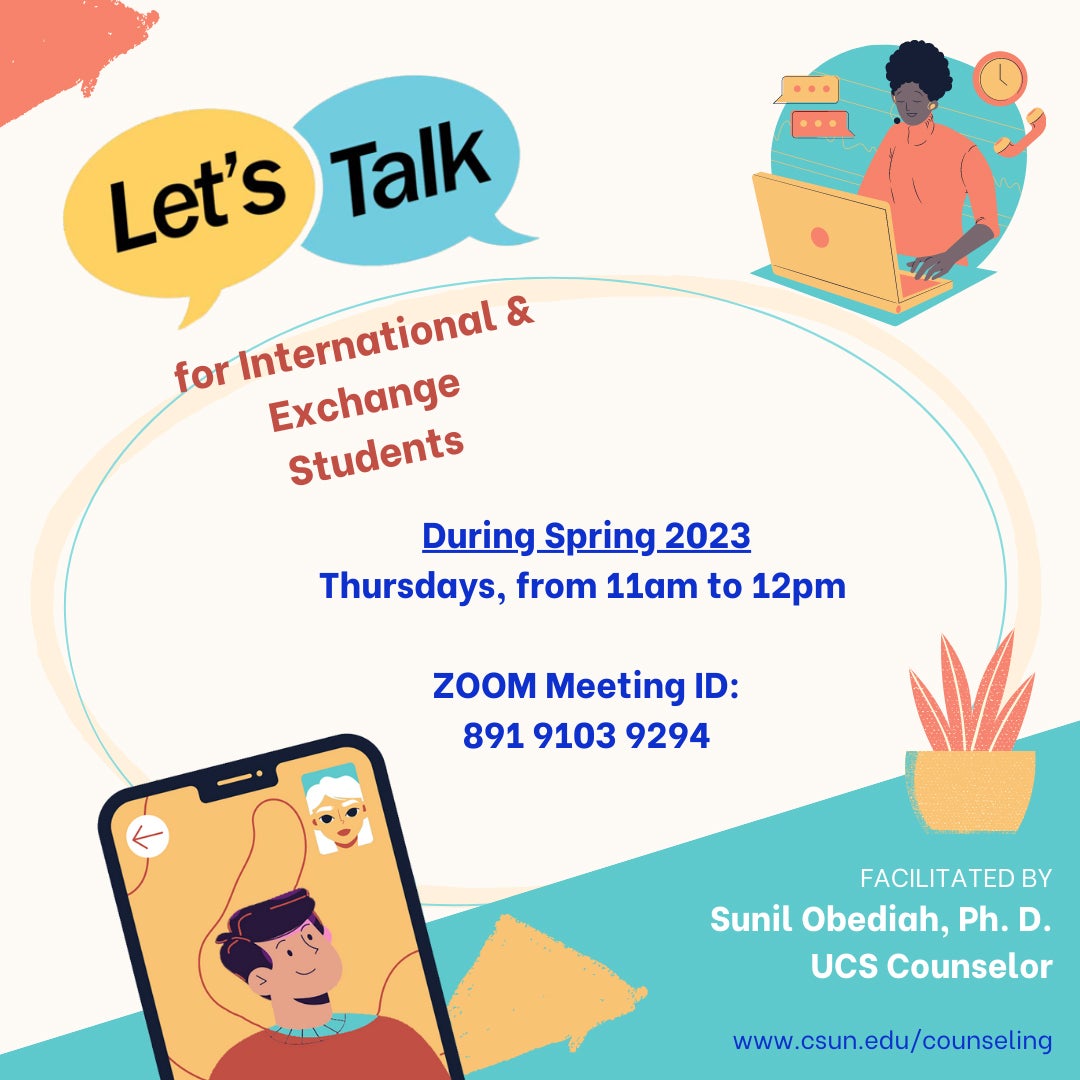 Let's Talk for International and Exchange Students - During Fall 2022: Thursdays, 11am to 12pm (PST)