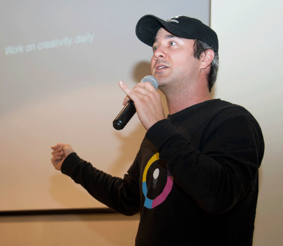 David Reichelt speaking at the AppJam 2016 kick-off event. 