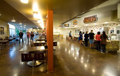 The main area in Geronimo's showing off several hot food buffet options.