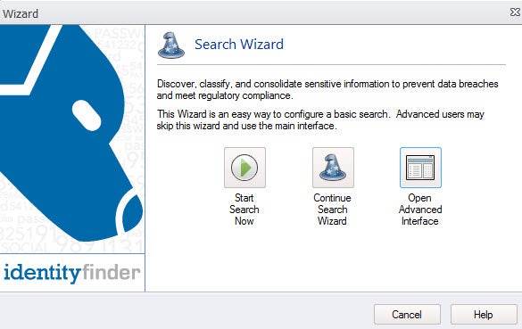 Identity Finder Search Wizard. 