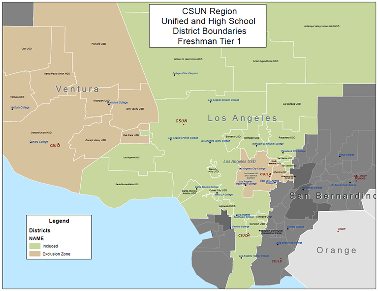 Map Displaying Location of Schools in Each Tier