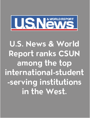 Tile stating that U.S. News & World Report ranks CSUN among the top international-student-serving institutions in the West.
