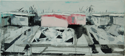 Natalie’s House4 (2014) by Karla Klarin. Natalie’s house is a Pink home in an abstracted suburban landscape. 