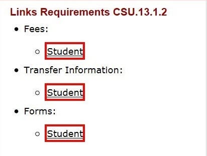 Same link text error highlighting the links named "students"
