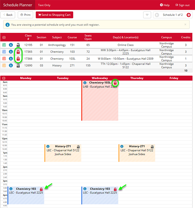 Lock one or more desired courses.