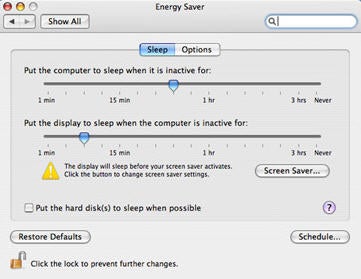 Energy Saver, sleep screen. 