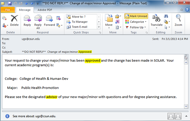 Example of change approval email response qualified requester would receive.