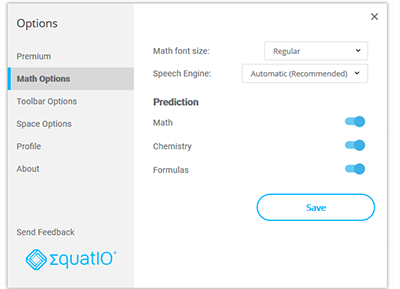 EquatIO Math Options