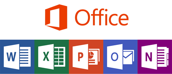 Microsoft Office logo with app logos below it. 