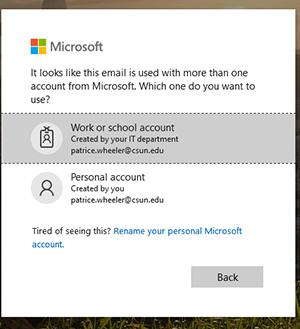 Microsoft work account log in
