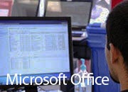 "Microsoft Office" graphic, a man using a computer. 