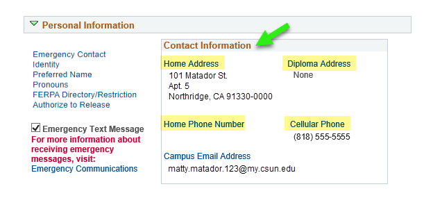 Four SOLAR Student Center links for addresses and phone numbers