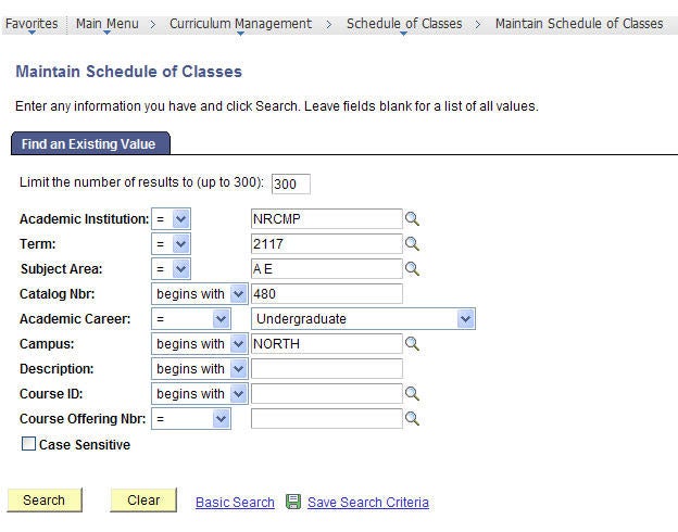Search criteria page.