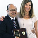 Stephen Cho presents the award to Deborah Forman, Health Sciences