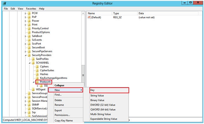Registry Editor - protocols, new key option