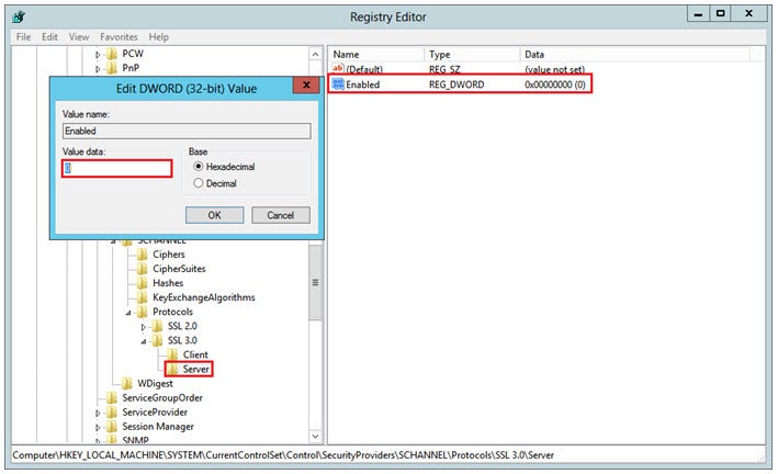 Registry window, enabled DWORD value