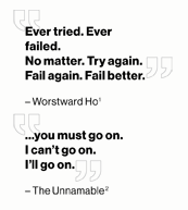 Quote 1 by Worstward Ho: "Ever tried. Ever failed. No matter. Try again.Fail Again. Fail Better. 