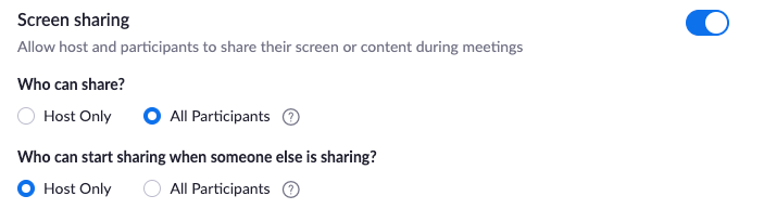 Screen sharing options in Zoom. 