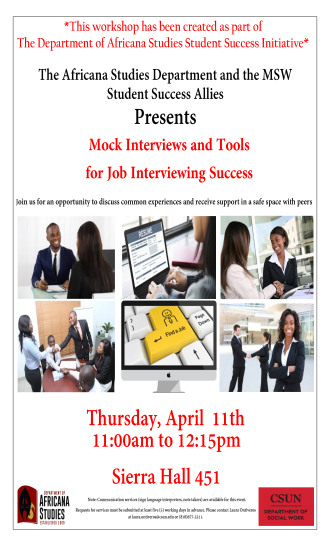 Africana Studies and MSW Allies Workshop: Mock Interviews and Job Interviewing Success