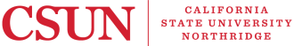 CSUN Logo: CSUN in red letters; State University, Northridge in black type