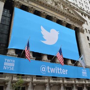 Twitter banner hanging on building