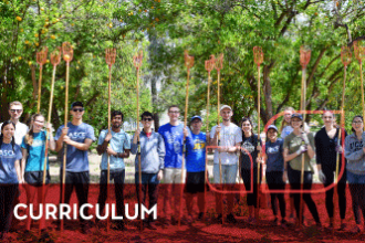 Group of students with orange pickers