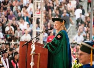 Dianne Harrison address the crowd at 2014 Commencement ceremony