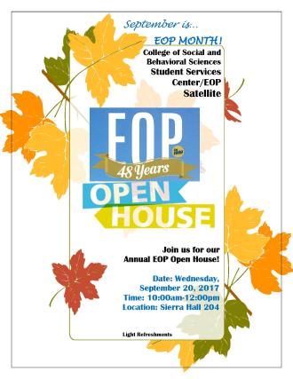 CSBS Student Services / EOP Satellite Open House Flyer