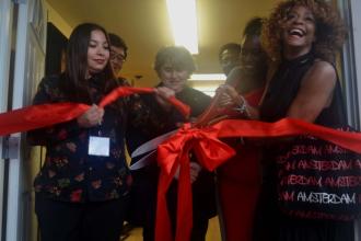CSUN VIPs cutting ribbon at the Black House Re-Opening.