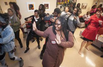 CSUN students and faculty dance during the reopening of the Black House on Nov. 2, 2017. Photo by Sarah Dutton.