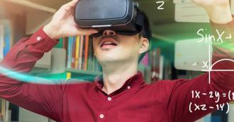 A student using a virtual headset. 