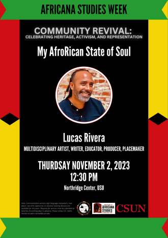 My AfroRican State of Soul with Lucas Rivera - Africana Studies Week 2023 Event Flyer