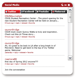 Social media pagelet with four tabs