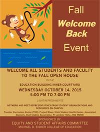 ESAC Fall Welcome Back Event 2015 flyer