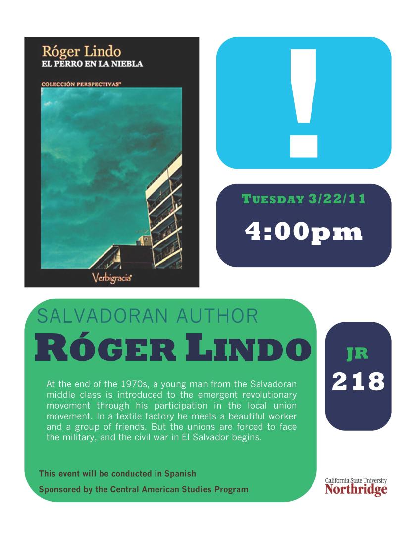 Cover of a book showing a cloudy sky and rooftops, a large white exclamation point surrounded by blue, and details of the event.