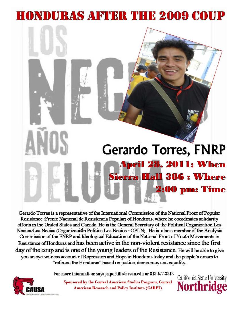 Gerardo Torres pasted on top of event flyer with short biography and event details.