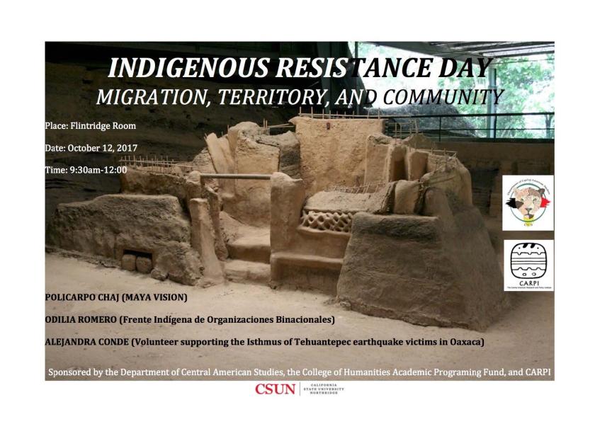 Flyer for Indigenous Resistance Day event