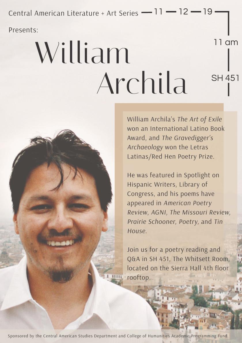 William Archila with city in background on event flyer for 11/12/2019