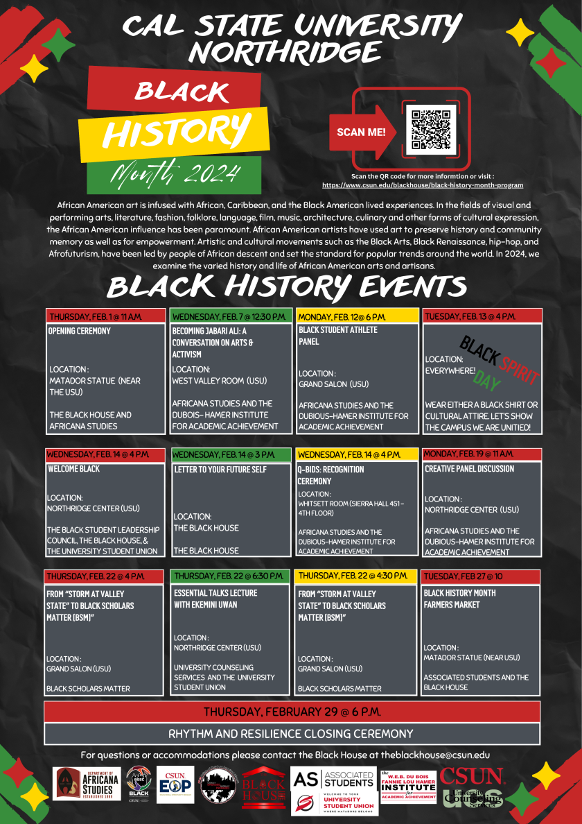 Black History Month Calendar multiple events. Return to Calendar At a Glance for details