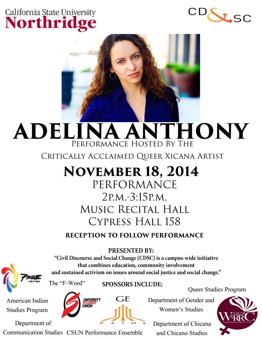 Flyer for Adelina Anthony event