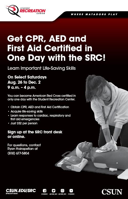 Get CPR, AED and First Aid Certified in One Day with the SRC!