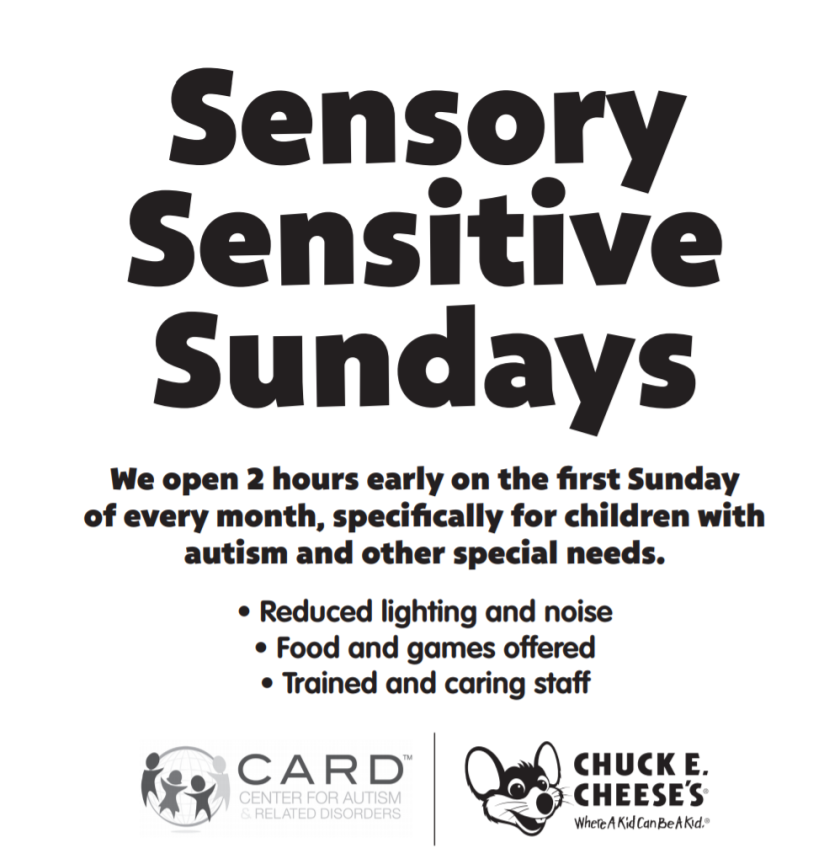Chuck E Cheese Sensory Friendly Sundays Flyer