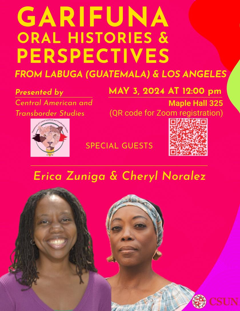 Flyer for 05/03/24 event with photos of Erica Zuniga and Cheryl Noralez
