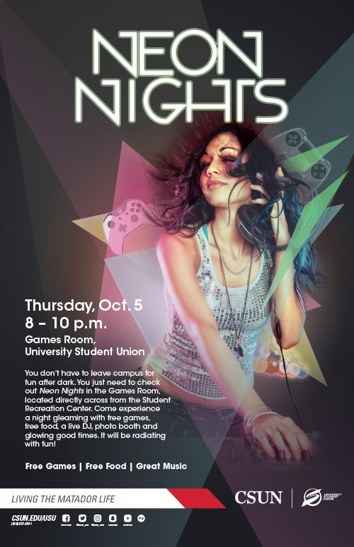 Neon Nights | Thursday, Oct. 5, 8 - 10 pm | Games Room, USU