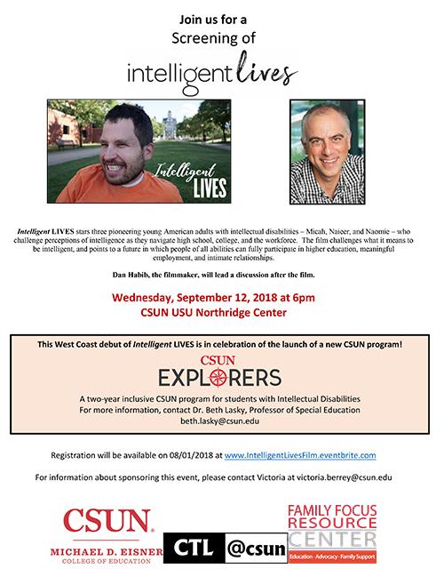 Save the Date 9/12/18 at 6 pm for a screening of Intelligent Lives.