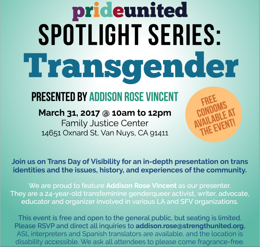 Pride United March 2017 Spotlight Transgender