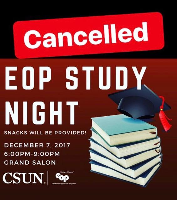 EOP Study Night Cancelled Graphic
