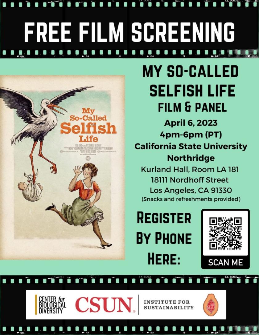 Event flyer with poster of My So-Called Selfish Life, date, time, and location