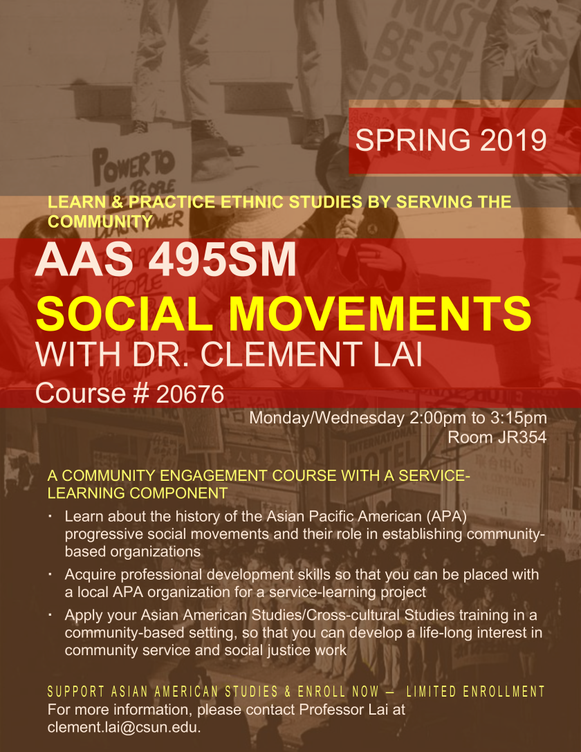 AAS 495 SM Social Movements, Spring 2019, Dr. Clement Lai