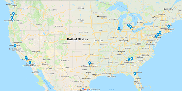 map of build poder 2018 summer research destinations